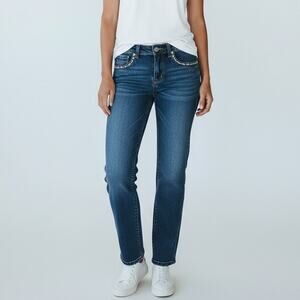 Miss Chic Womens 1 Low Rise Straight Jeans Bling Flap Pockets Cropped Y2K 26x22